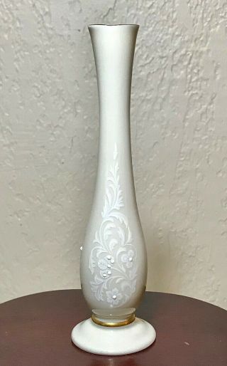 Vintage Lenox Porcelain Ivory Bud Vase 24k Gold Trim White Raised Floral Design