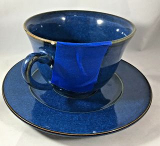 Tiny Chip Jars France Jumbo Breakfast Cup Saucer Set Basique Blue Crackle Glaze
