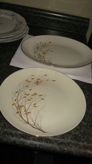 2 - Homer Laughlin Rhythm Autumn Falling Leaves Plates Dinner/platter