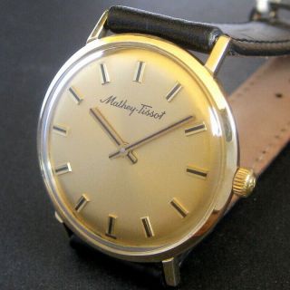Mens 1960s Mathey Tissot 14k Solid Gold 17j Vintage Swiss Made Watch A,