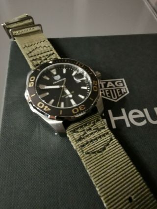 TAG HEUER AQUARACER Quartz Watch - Diameter 43 mm khaki textile strap WAY101L.  FC 3