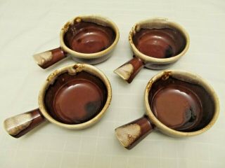 Set Of 4 Mccoy 7050 Brown Drip Glaze Chili Soup Bowl With Handle Great Color