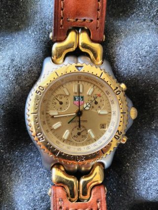 Mens Tag Heuer Link Sel S/el Chronograph Watch On Strap - Gold Dial