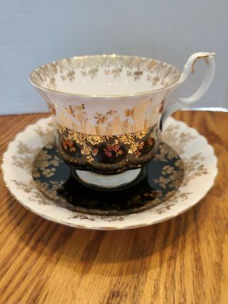 Royal Albert Regal Series Black And Gold Footed Cup And Saucer Set Bone China