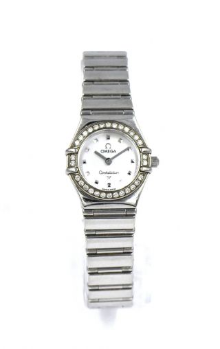 Ladies Omega Constellation Diamond Bezel Mop Wristwatch Stainless Steel Papers
