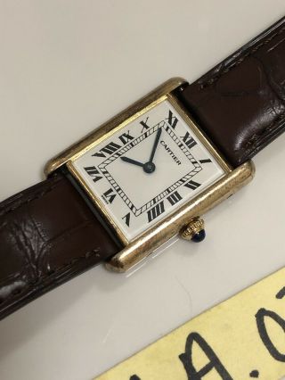 Vintage Cartier Tank Louis Vermeil Gold Plated Argent 925 Automatic 22mm Watch