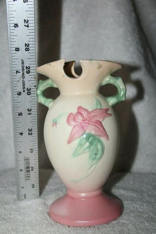 Hull Pottery Double Handled Yellow W Red Lily Urn Vase 6 1/2 "