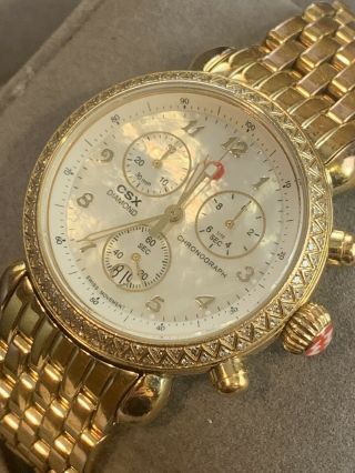 Authentic Michele Csx 36mm Gold Tone Mother Of Pearl Dial Watch