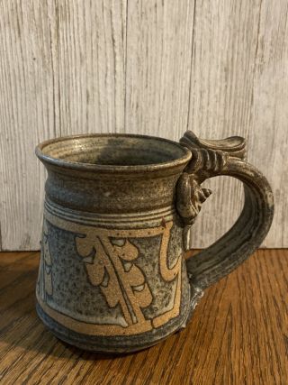Hand - Thrown Studio Art Pottery Coffee Cup Mug Small Size Blue White Euc