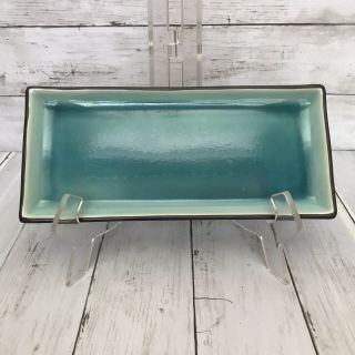 Teal 11” X 5” Tray Home Decor Candle Pottery Clay Turquoise Blue Brown