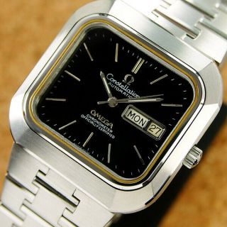 Mens Authentic Omega Constellation Day Date Black Dial Chronometer Automatic