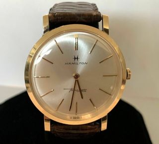 Vintage Hamilton Thin - O - Matic 14k Solid Gold Watch W/ Box 1960 