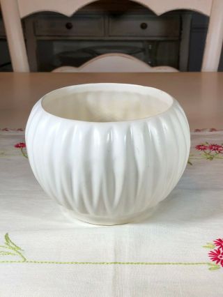 Vintage Mccoy White Ribbed Planter Bowl,  White Matte Glaze,  Mcm