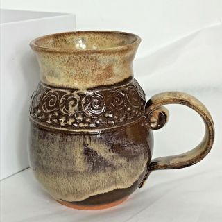 Glazed Studio Art Pottery Coffee Tea Cup Mug Signed Browns With Gift Box