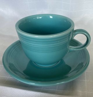 Fiesta Homer Laughlin China Coffee Or Tea Cup And Saucer Turquoise Fiestaware