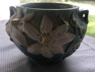 Vintage Roseville Pottery Clematis Flower Jardiniere Planter Pot 667 - 4 Usa