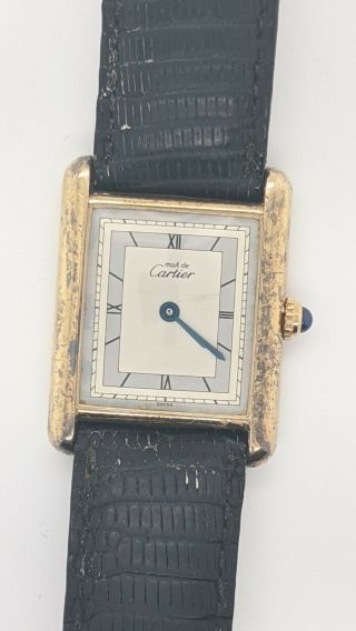 Must De Cartier Tank Gold Plated Sterling Silver Quartz Watch - 23.  5mm X 31mm