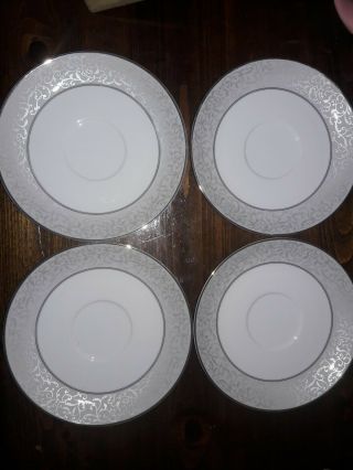 Mikasa Fine China " Parchment " Set Of (4) Saucers Silver