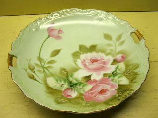 Lefton China Hand Painted Heritage Green Handled Cake Plate 719 Euc