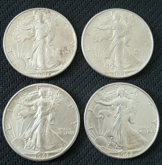 Walking Liberty Half Dollar - (4) 1942 1942 1943 - D 1945