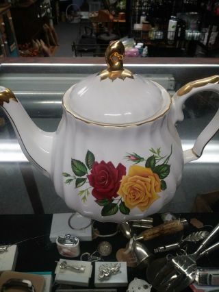 Sadler England Windsor Individual Teapot 3 5/8 " 1 Cup Red Rose Gold Trim