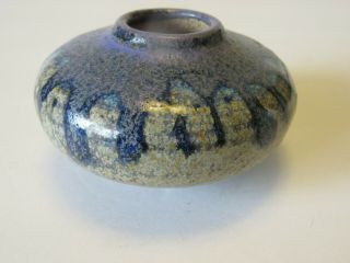 Studio Pottery Bud Vase 3.  5”diam Blue Gray Drip Glaze