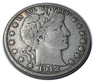 1912 D United States Liberty Head Barber 90 Silver Half Dollar Vf Details
