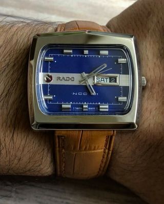 Vintage Rado Ncc - 101 Blue Dial Automatic Mens Watch Swiss Made