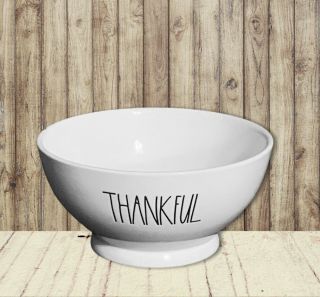 Rae Dunn By Magenta Bowl “thankful” Pedestal Farmhouse Cereal Soup White Ceramic
