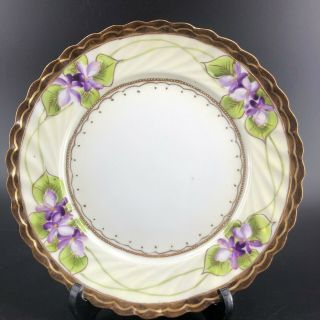 Vintage Nippon China Je - Oh Hand Painted Plate Purple Violets W/ Gold Gilt Exc