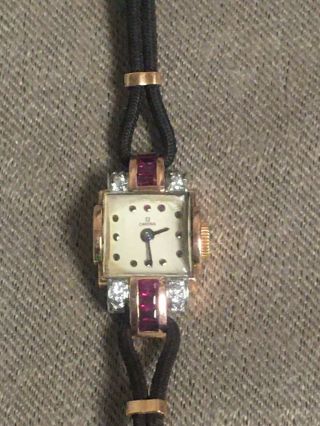 Vintage Omega Art Deco Rose Gold,  Ruby,  And Diamond Ladies Wristwatch