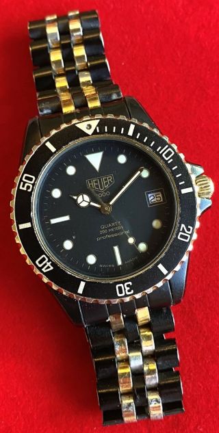 Vintage 1982 Men ' s Heuer 1000 Gold Black Coral PVD 200m Divers 980.  029L 2