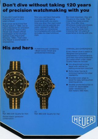 Vintage 1982 Men ' s Heuer 1000 Gold Black Coral PVD 200m Divers 980.  029L 3
