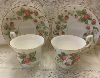 Royal Albert Bone China Set Of 2 Lyndale Strawberry Teacup And Saucer.