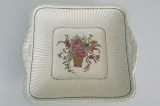 Wedgwood Belmar Embossed Ridges Flowers Basket White Square Handled Cake Plate