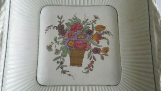 Wedgwood Belmar Embossed Ridges Flowers Basket White Square Handled Cake Plate 2
