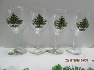 Nikko Christmas Happy Holidays Nib Set Of 4 Wine Water Goblets Stems Nib (3)