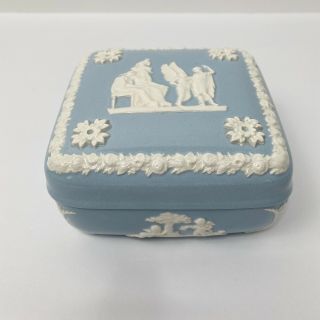 Wedgwood Blue Jasperware Square Trinket Vanity Dresser Dish Box With Lid
