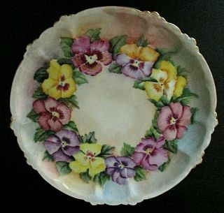 Vintage Rosenthal Hand Painted Embossed Porcelain 8 3/4 " Plate,  Pansy