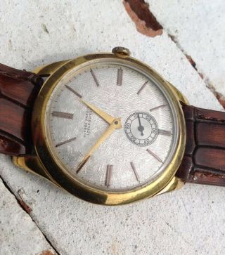 Vintage ULYSSE NARDIN Gold Plated DRESS Wrist Watch.  Textured Dial.  c.  1950 ' s 2