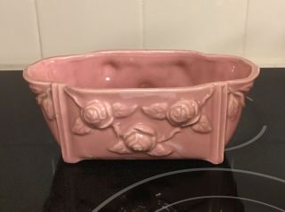 Pink Roses Vintage Brush Mccoy Art Pottery Rectangular Vase Planter