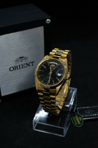 Orient Oyster President Day Date 36mm - Black Dial - Gold Plated - Very Rare Nos