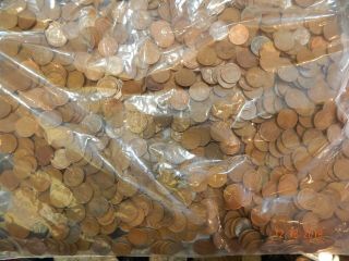 One Bag Of 1000 Circulated Wheat Pennies,  20 Rolls,  Machine Counted