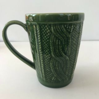 Green Ceramic Coffee Mug Tea Cup Knitting Knit Cable Sweater Craft Fiber Art 2
