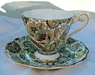 Royal Standard English Bone China Cup & Saucer Brown Paisley Teal/gold Accents