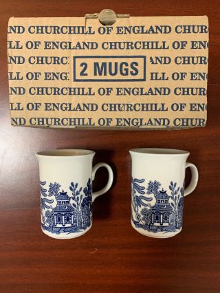 Churchill Blue Willow Coffee Tea Cup Mugs Made In England Set Of 2