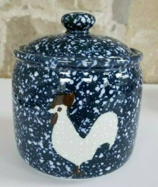 Hand Crafted Otagiri Japan Blue White Spackle Rooster Canister Jar Htf