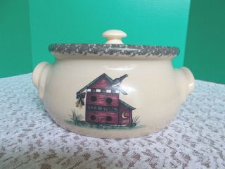 2002 Home & Garden Party Ltd.  Pottery Casserole Dish With Lid - Birdhouses