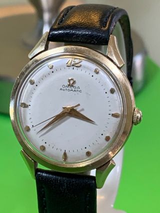 Rare Solid 14k Gold Omega Automatic Wristwatch Caliber 354 Bumper Movement