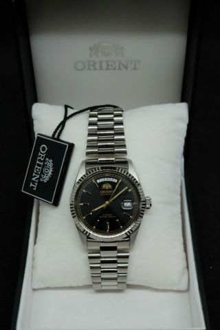 Orient Oyster President Day Date 36mm Fev03001by - Black Dial - Ss - Nos - Rare